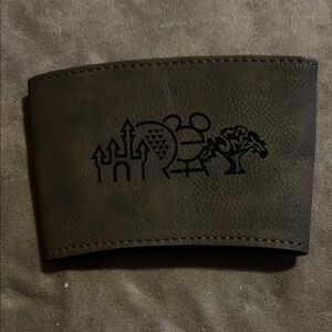 Brown Leather Can Holder with Iconic Disney Parks Icons